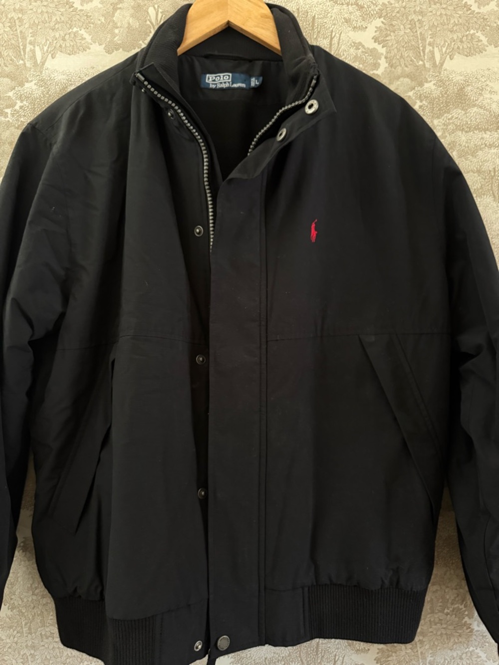 Vintage Ralph Lauren Black Bomber Jacket with Red Polo Logo - Picture 4 of 5